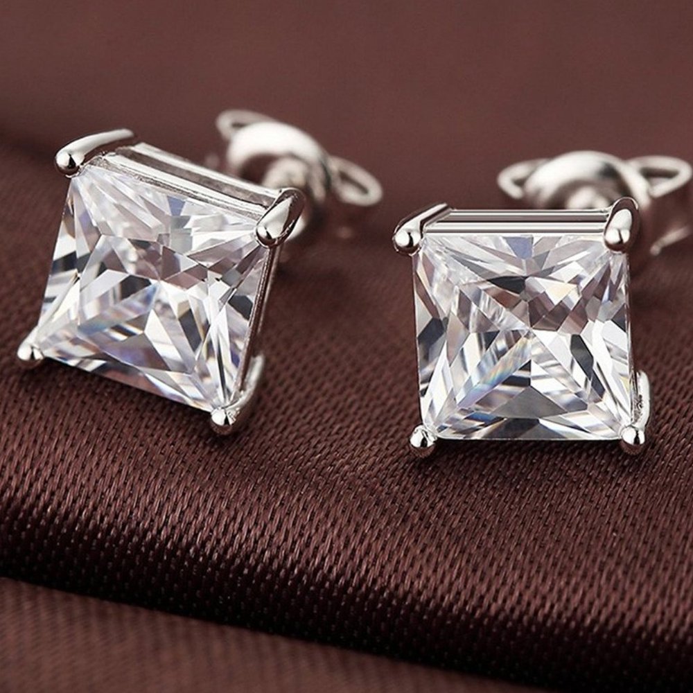 "7MM S925 Sterling Silver CZ Stud Earrings for Women/Girl, US19251034